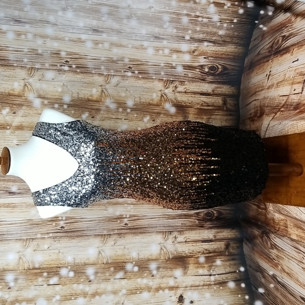 Black Silver/Gold Cascading Sequin Women's Mini Bodycon V-Neck Tank Top Dress